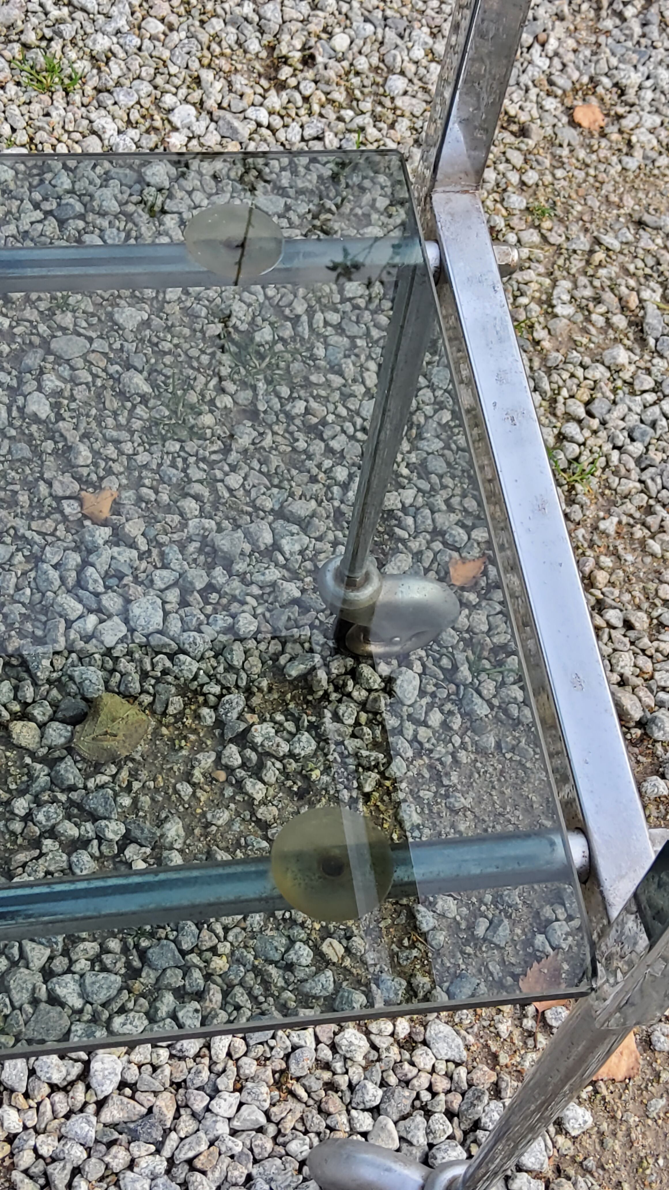Console service of the 70s double trays smoked glass chrome base
