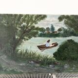 Ancienne peinture à l’huile sur toile d’un paysage vintage