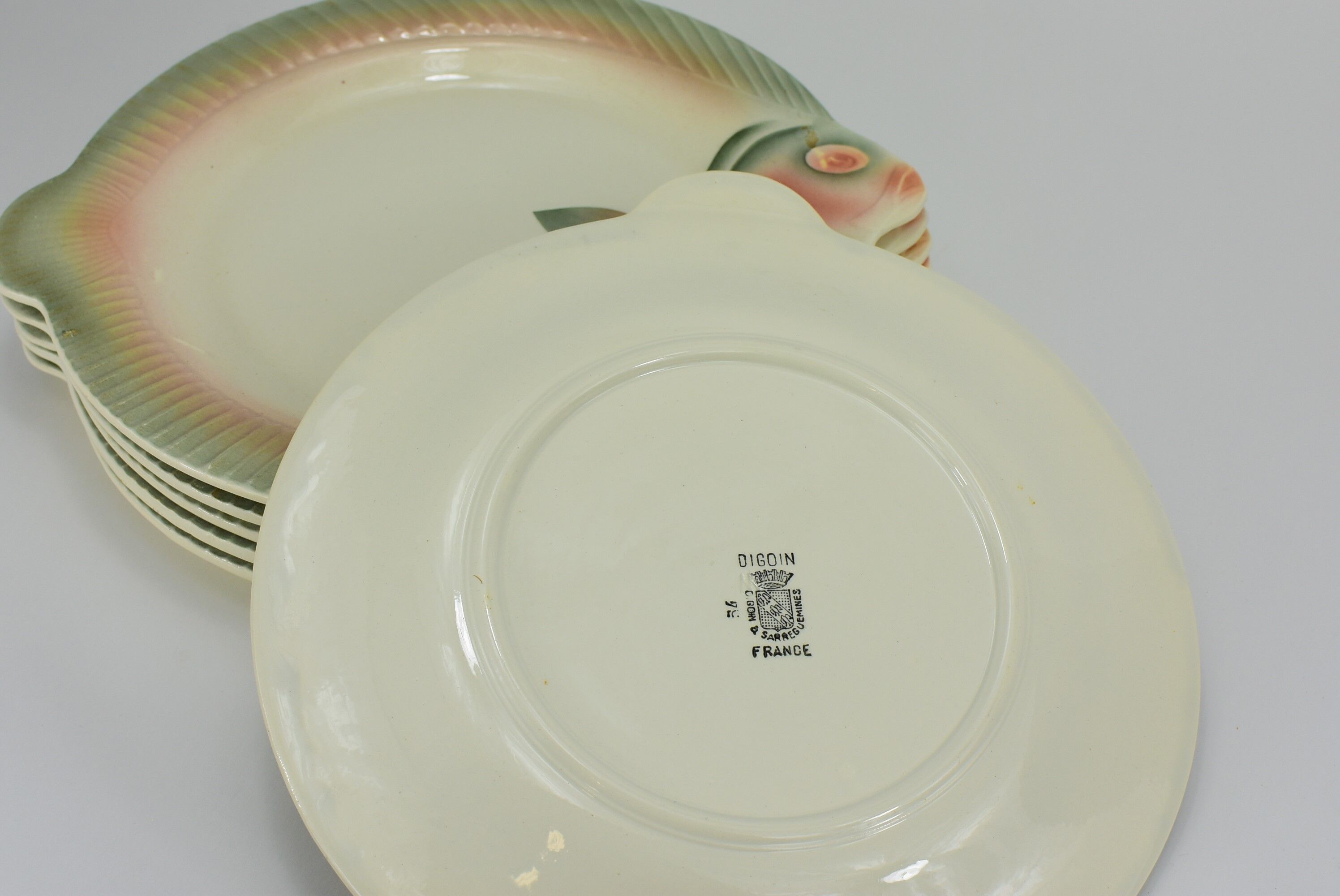 Set of 6 Digoin fish plates