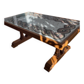 Coffee table in solid oak and mosaic.