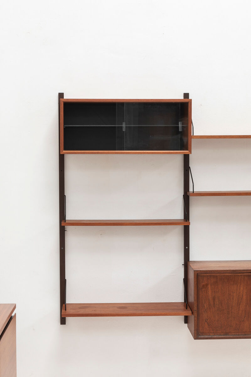 Playful 3-bay wall unit in teak wood by Poul Cadovius, Denmark, 1950s