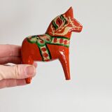 Set of 2 Vintage Swedish Dala Horses in Wood, Hand-Painted Red