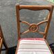 Paire de chaises anciennes bois noyer rosace coussin rayé rouge