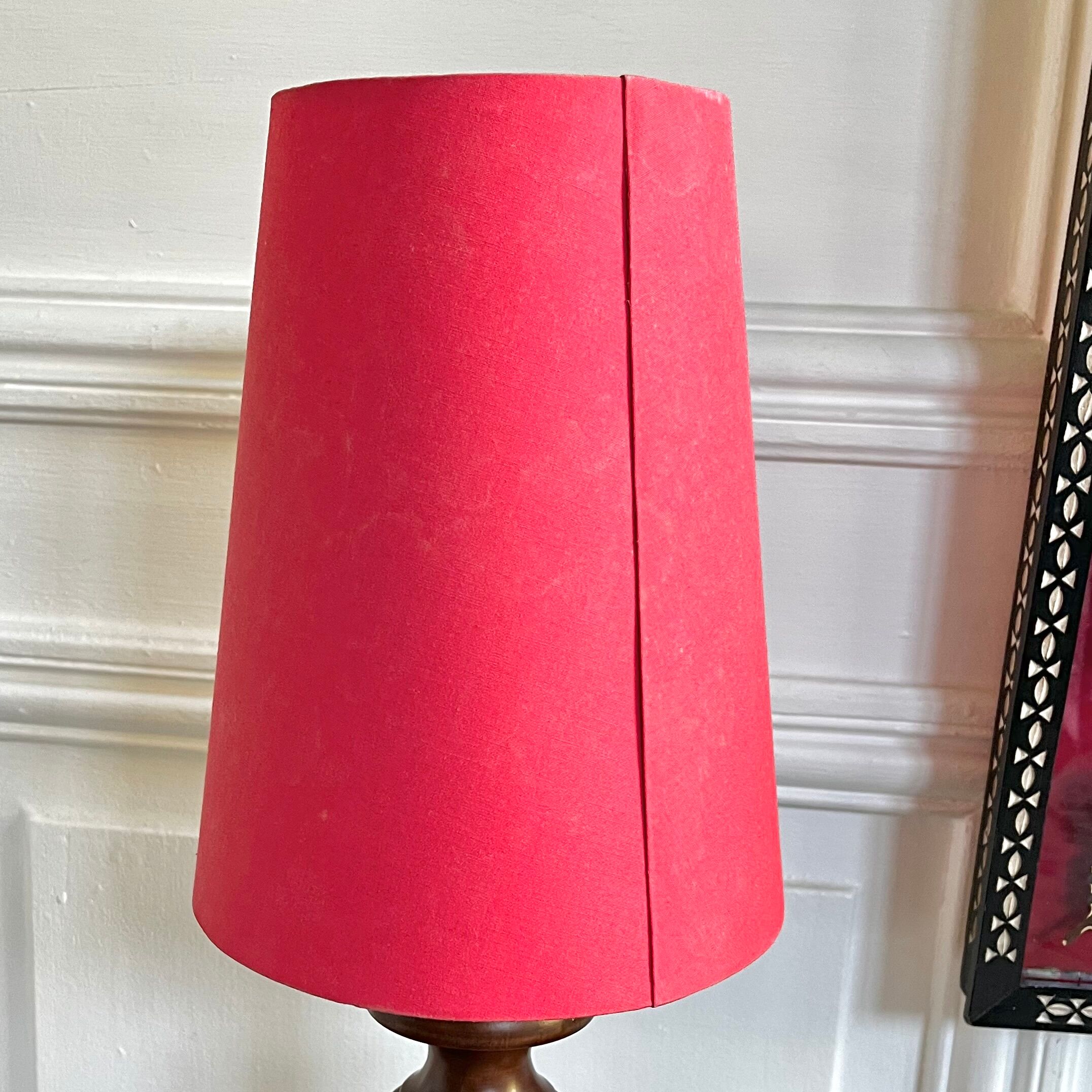 Turned wood lamp with vintage cone shade