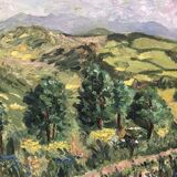 Oil on canvas pyrenees mountain landscape, signed a. baland 1988, unframed