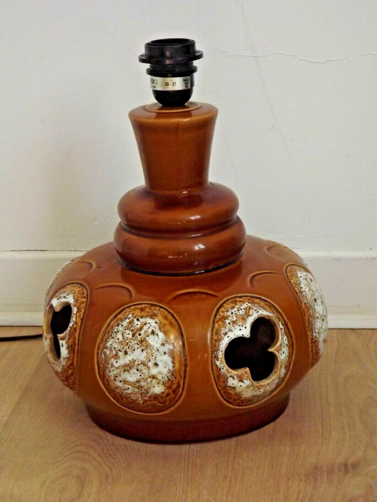 Vintage French 1960s standard lamp base in brown and cream ceramic 3462