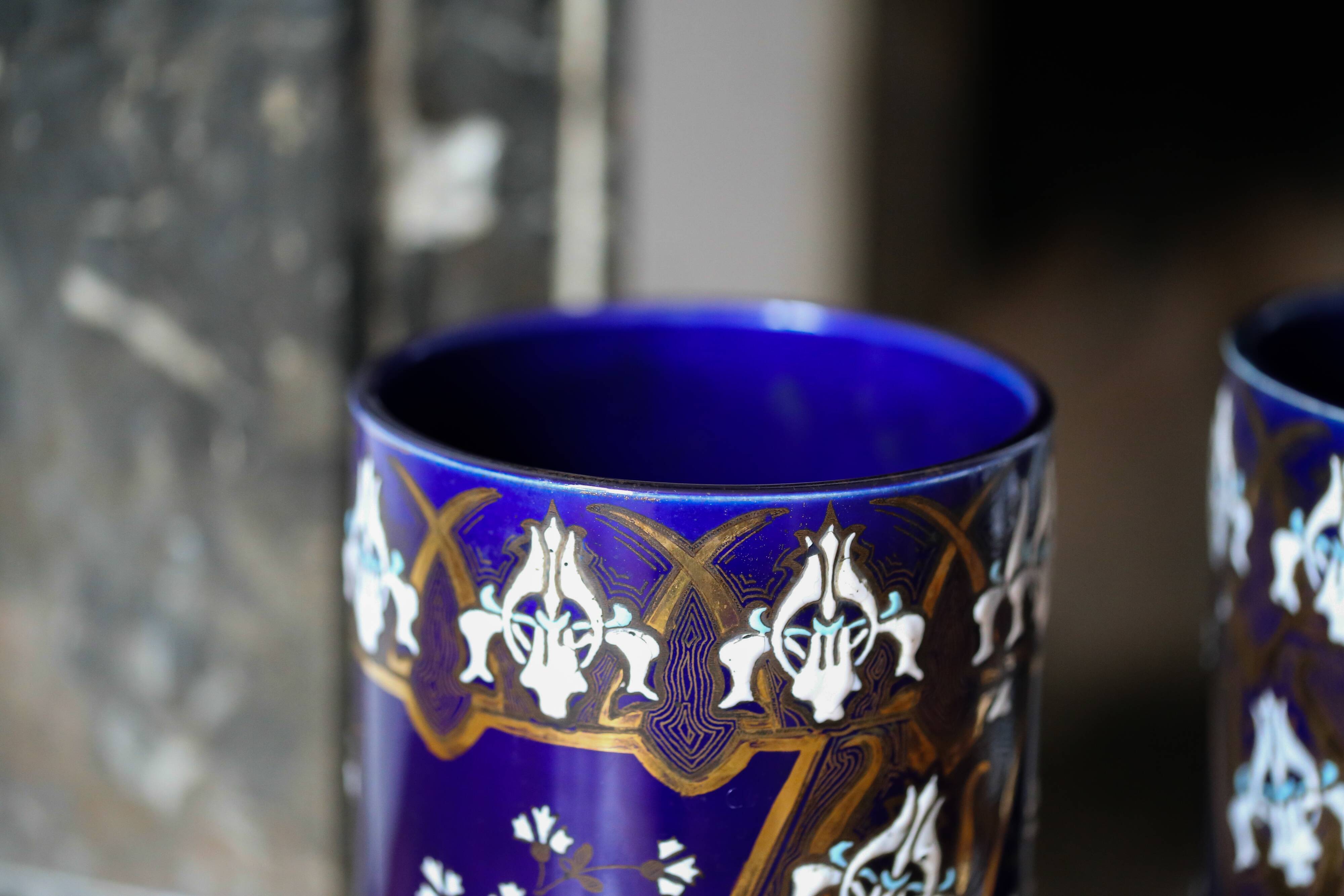 Pair of Lunéville porcelain vases Art Nouveau blue ceramic