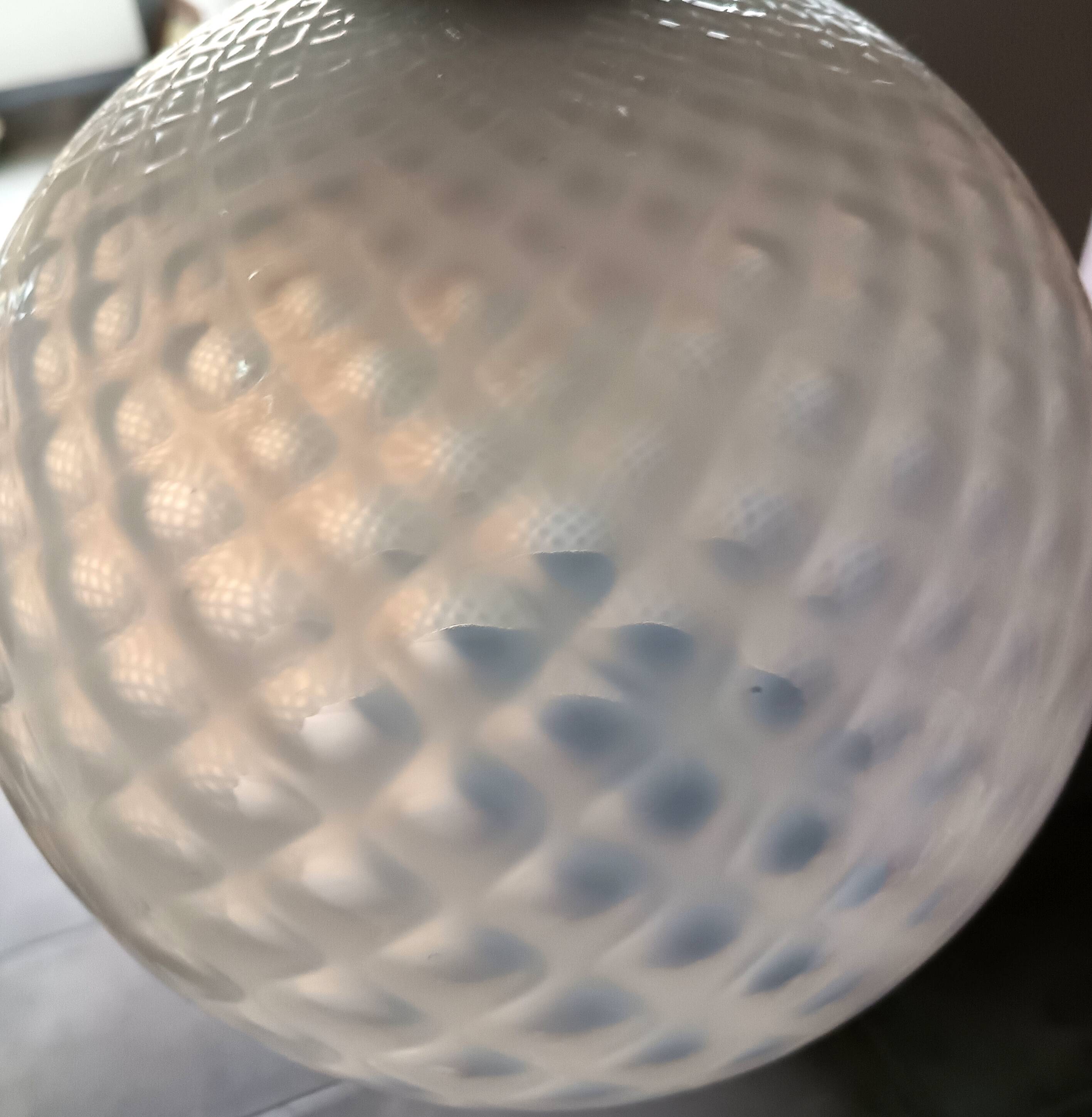 Vintage opaline glass ball pendant light with geometric patterns