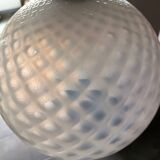 Vintage opaline glass ball pendant light with geometric patterns