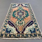 Small vintage turkish rug 90x48 cm, short runner, tribal, shabby, mini carpet