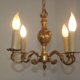 Beautiful Vintage French 4  Light Bronze Chandelier Acanthus Leaf Detail 3672