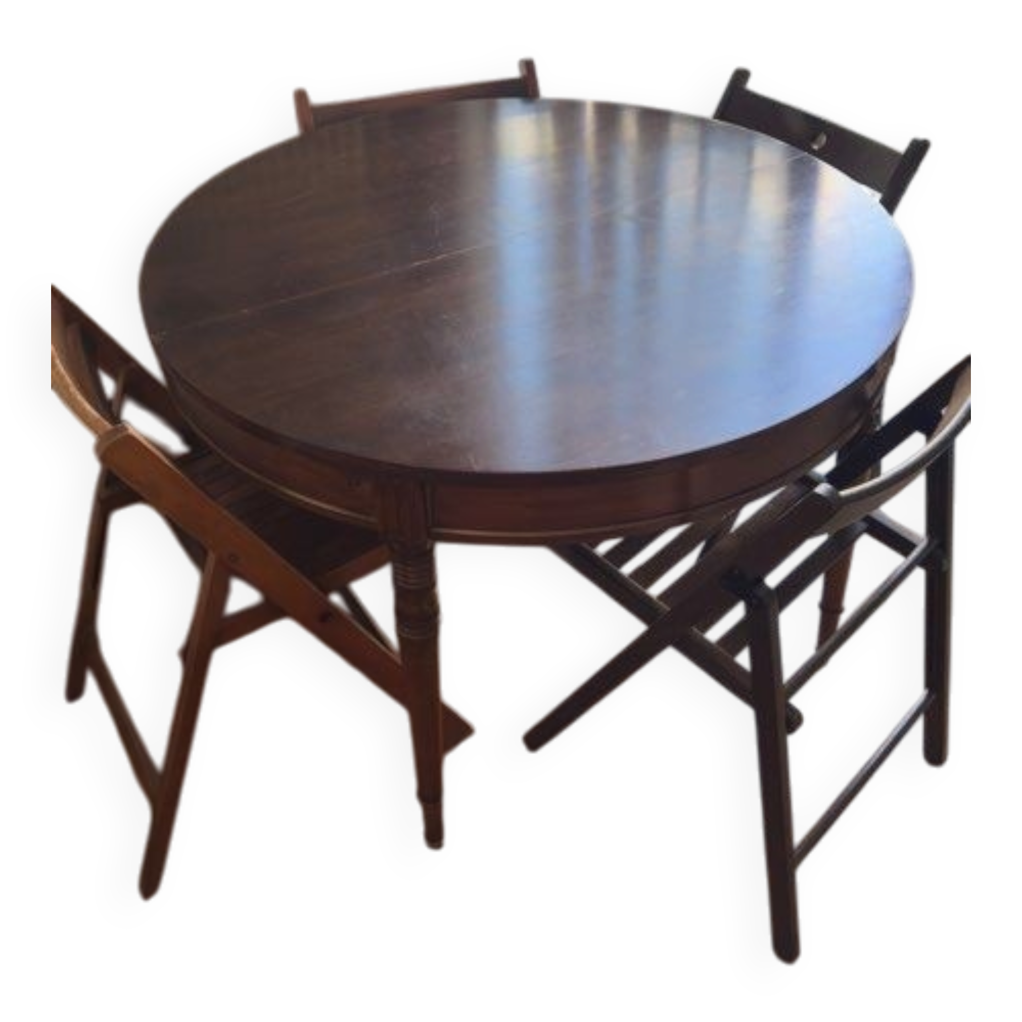 Antique cherry wood extendable round table + 4 chairs