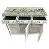 White lacquered Chinese sideboard with mother-of-pearl geisha decorations.