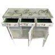 White lacquered Chinese sideboard with mother-of-pearl geisha decorations.