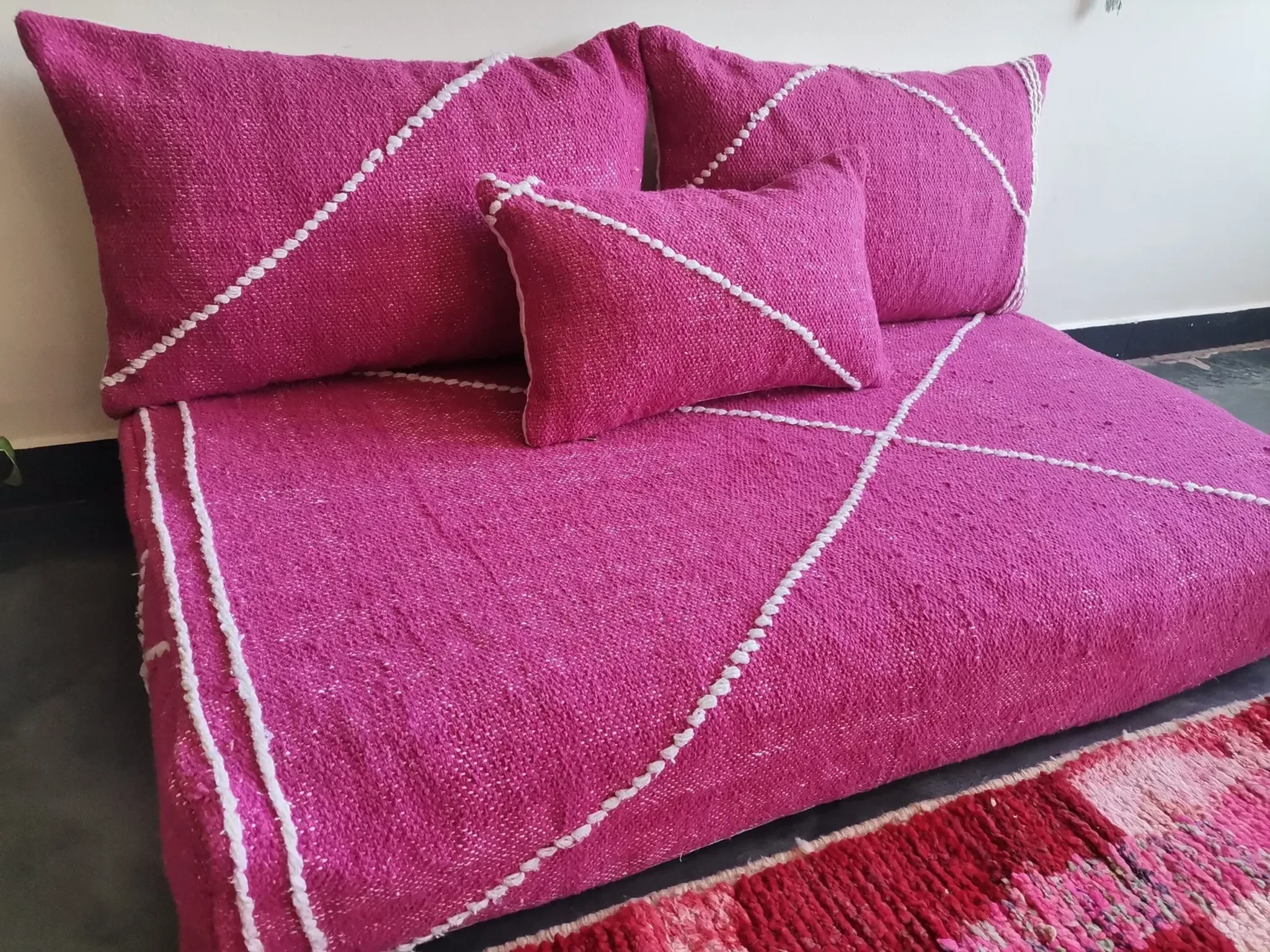 Pink Moroccan sofa cover for the floor