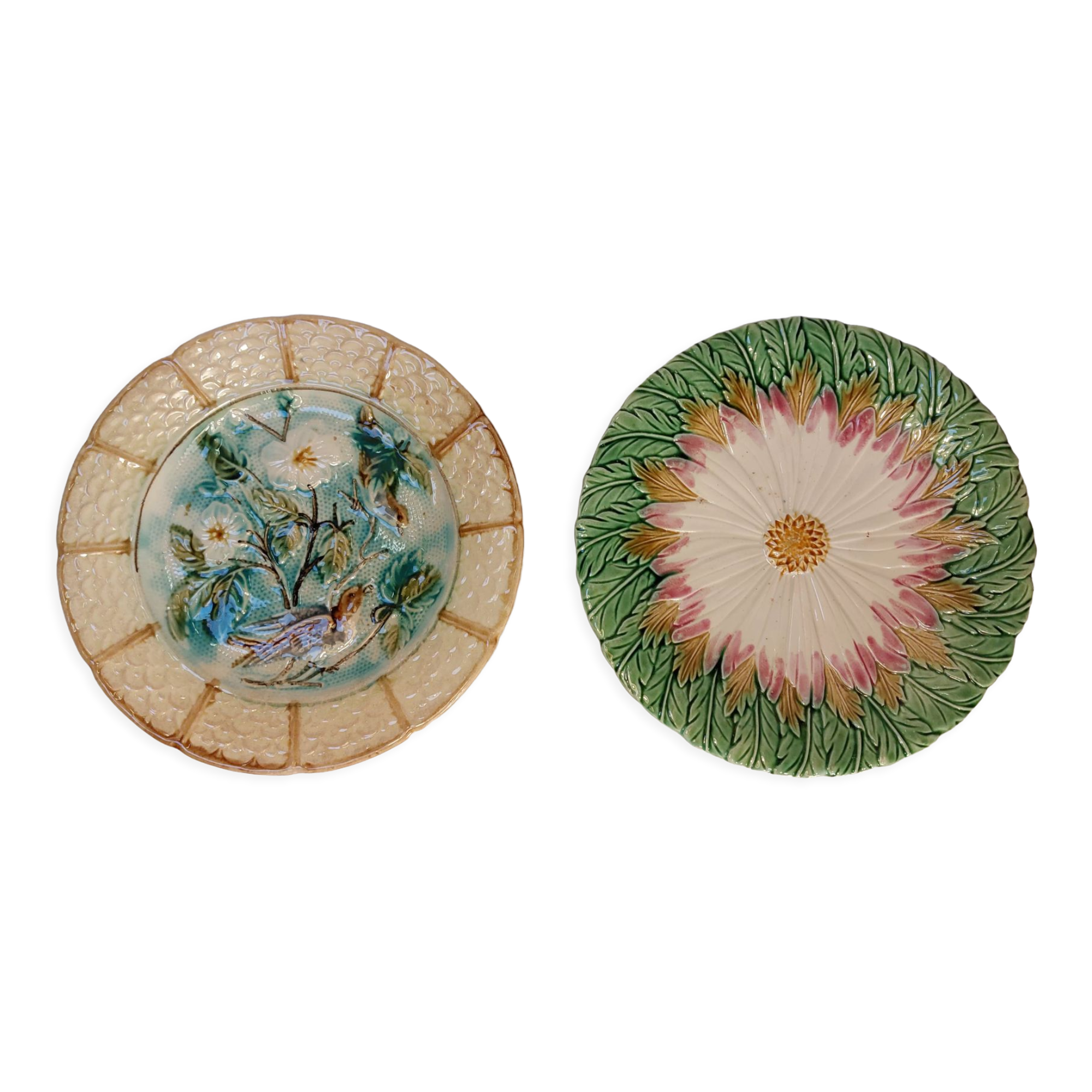 Set of two antique dessert plates in slip