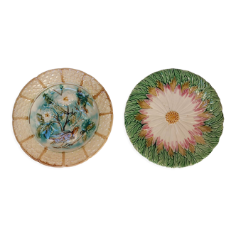 Set of two antique dessert plates in slip