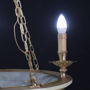 Masterpiece Art Deco design white alabaster chandelier circular wooden fram