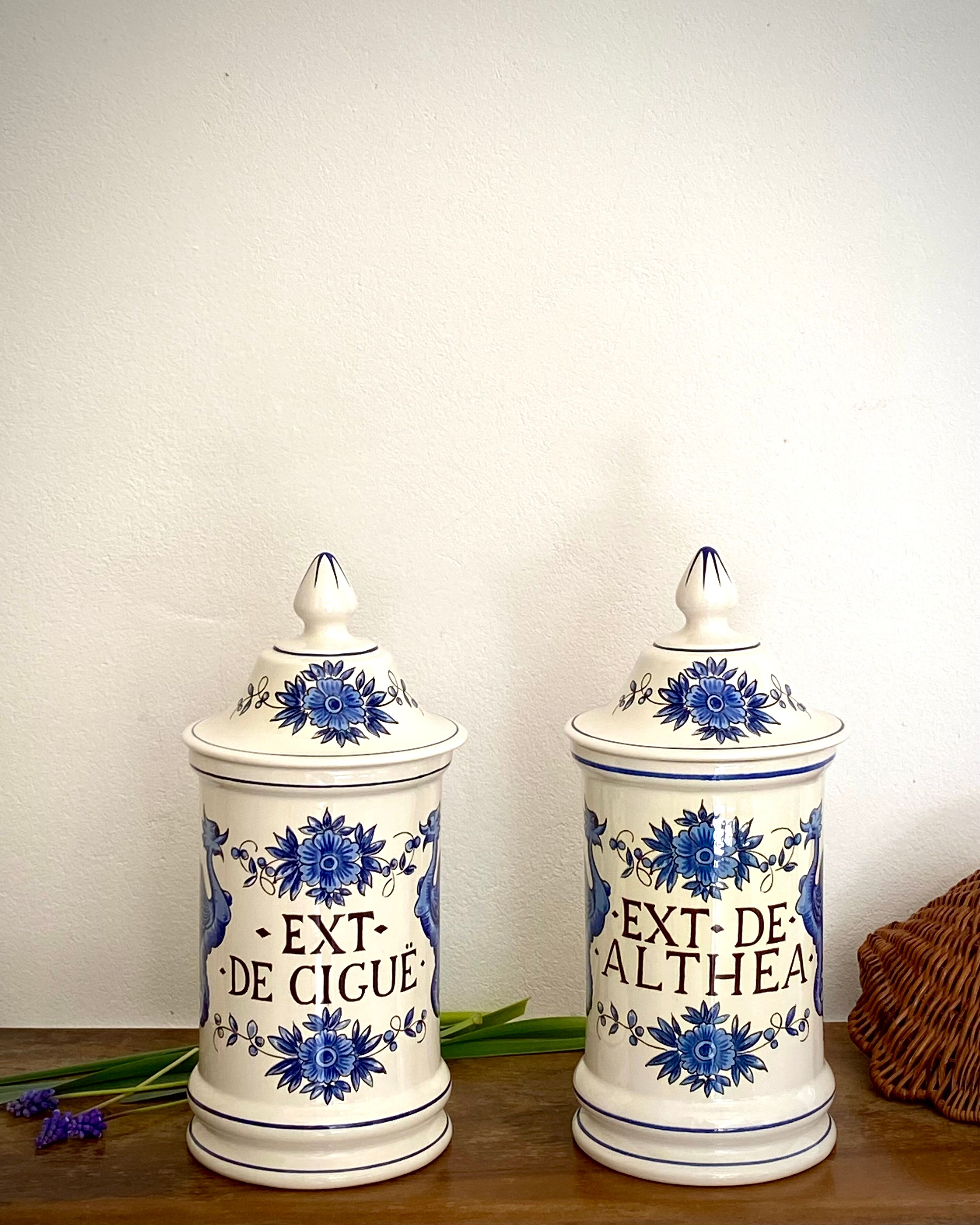 Pair of 2 apothecary jars / pharmacy - saint clement faience