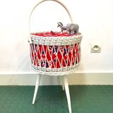 Tripod worker in rattan and vintage fabric
