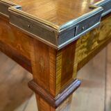 Louis XVI Directoire desk table richly inlaid, brass belt and 2 drawers, 19th century