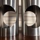 Large pair of Space Age / UFO design lamps in chrome steel – sculpture l