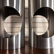 Large pair of Space Age / UFO design lamps in chrome steel – sculpture l