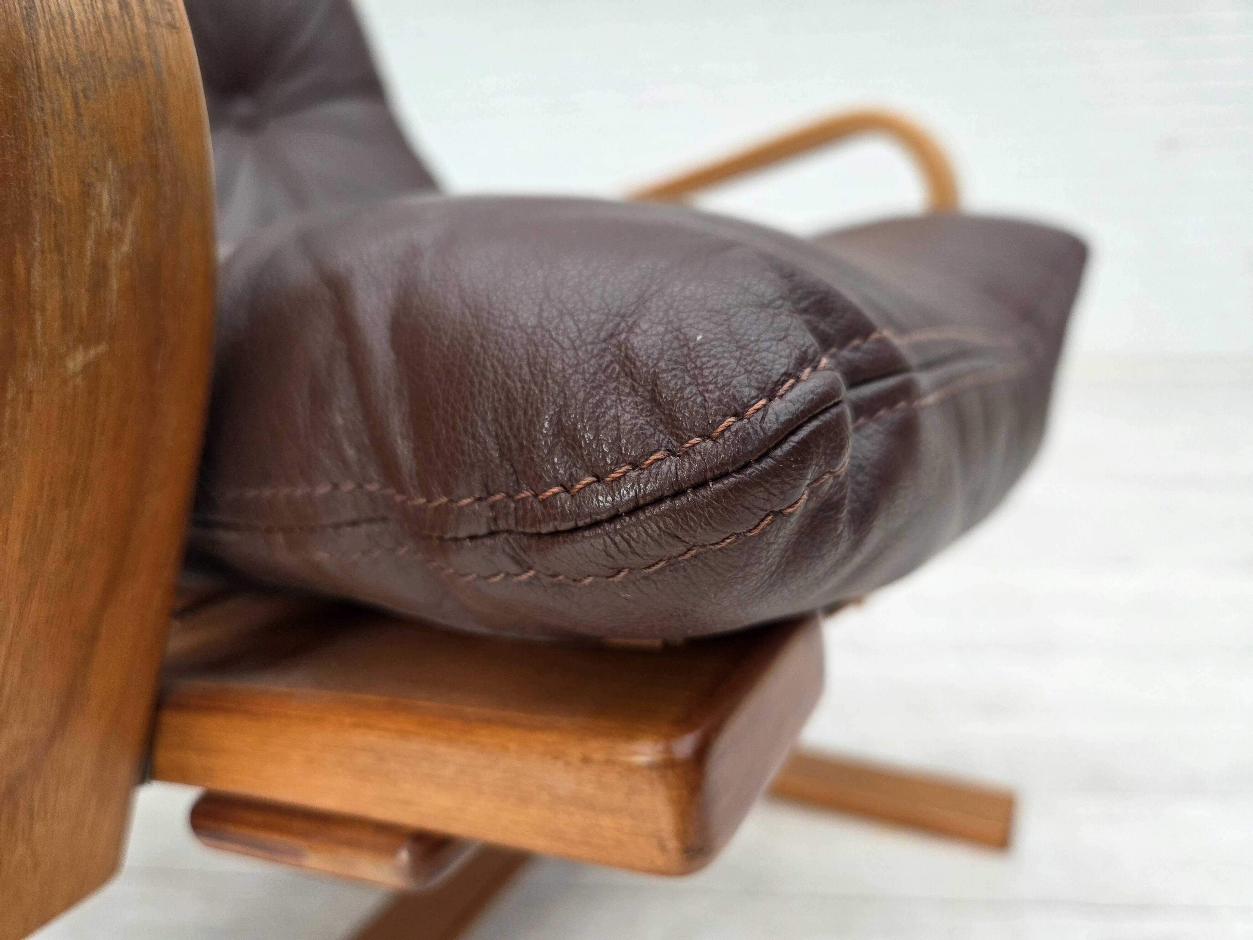 1970s, Danish armchair by Komfort, furniture leather, canvas, bent wood.