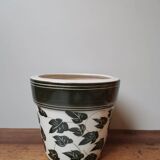 Vintage glazed ceramic flower pot with leaf pattern