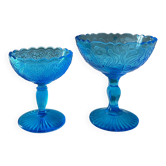 Art Deco pressed glass collection, sugar bowls turquoise