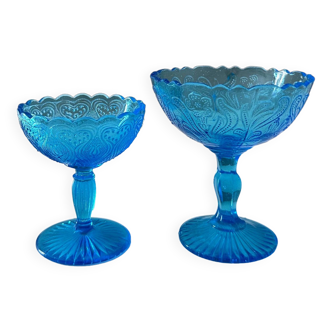 Collection Art Déco en verre pressé, sucriers turquoise