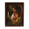 Italian signed and dated painting portrait of young gipsy from XXth century
