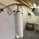 Vintage 8-light chandelier in brass and ribbed opaline glass