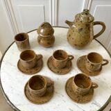 coffee service 6 cups and saucers, teapot and sugar bowl in ceramic / pottery / stoneware years 50-6