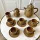 service à café 6 tasses et sous-tasses, theière et sucrier en cérémique / poterie / grès années 50-6