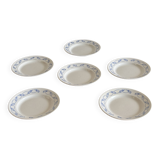 Set of 6 large soup plates with blue flower frieze pattern