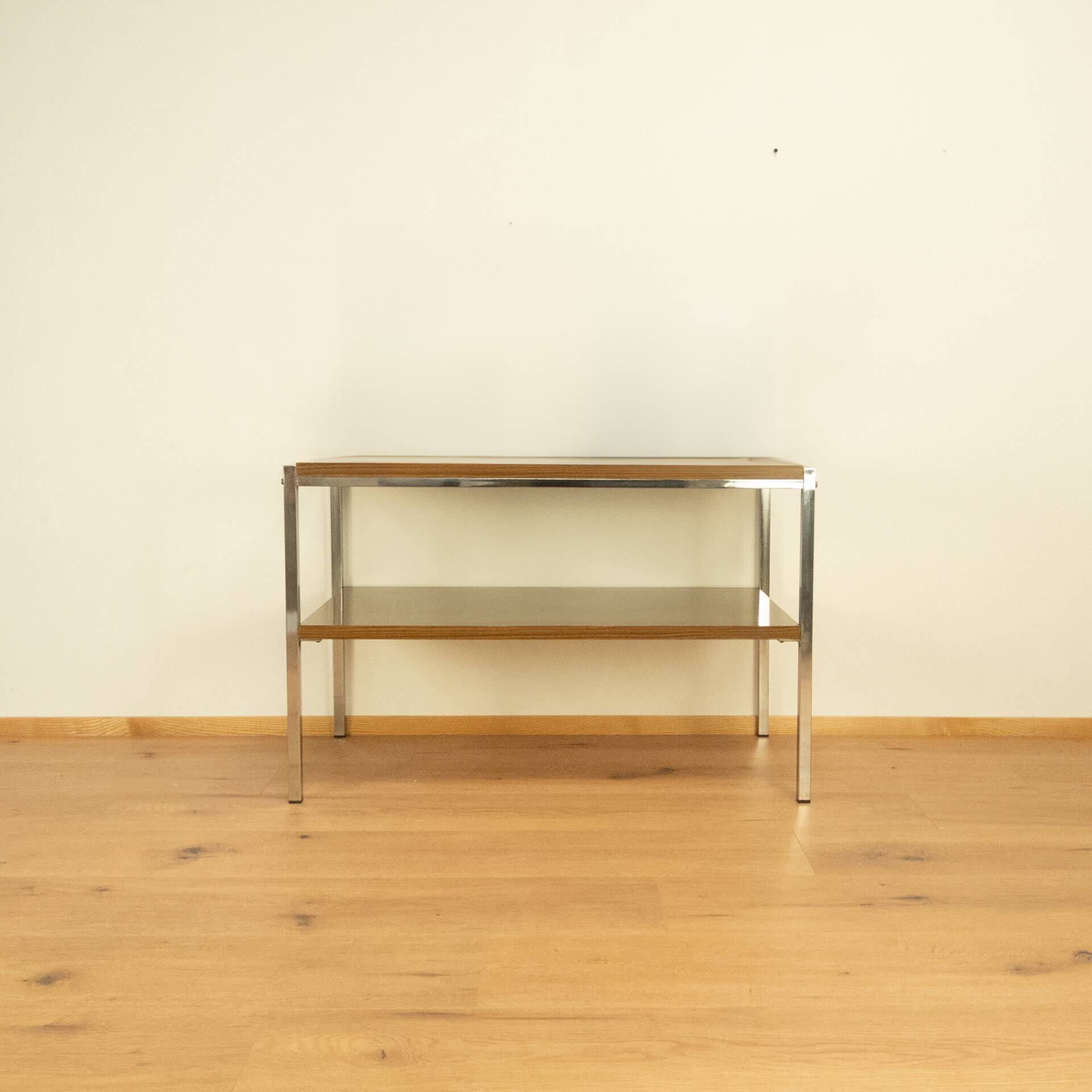 Television shelf, chrome frame with 2 levels, vintage from the 60s