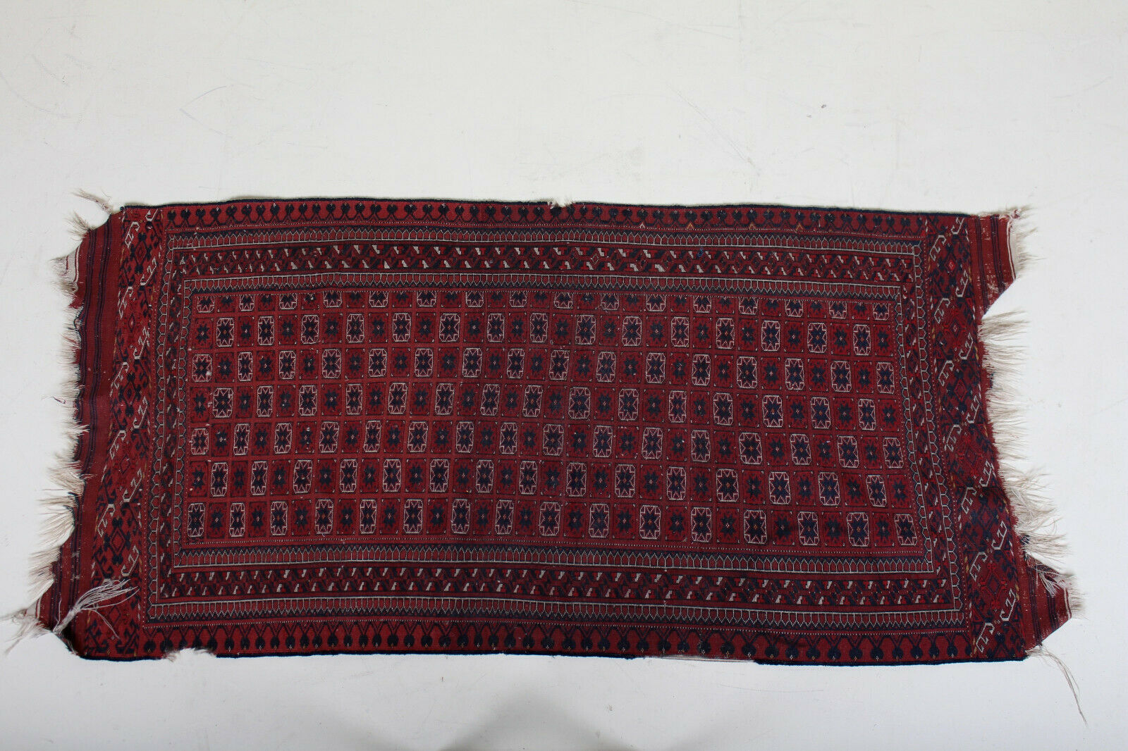 Tapis tekke afghan en laine à franges 215x103cm