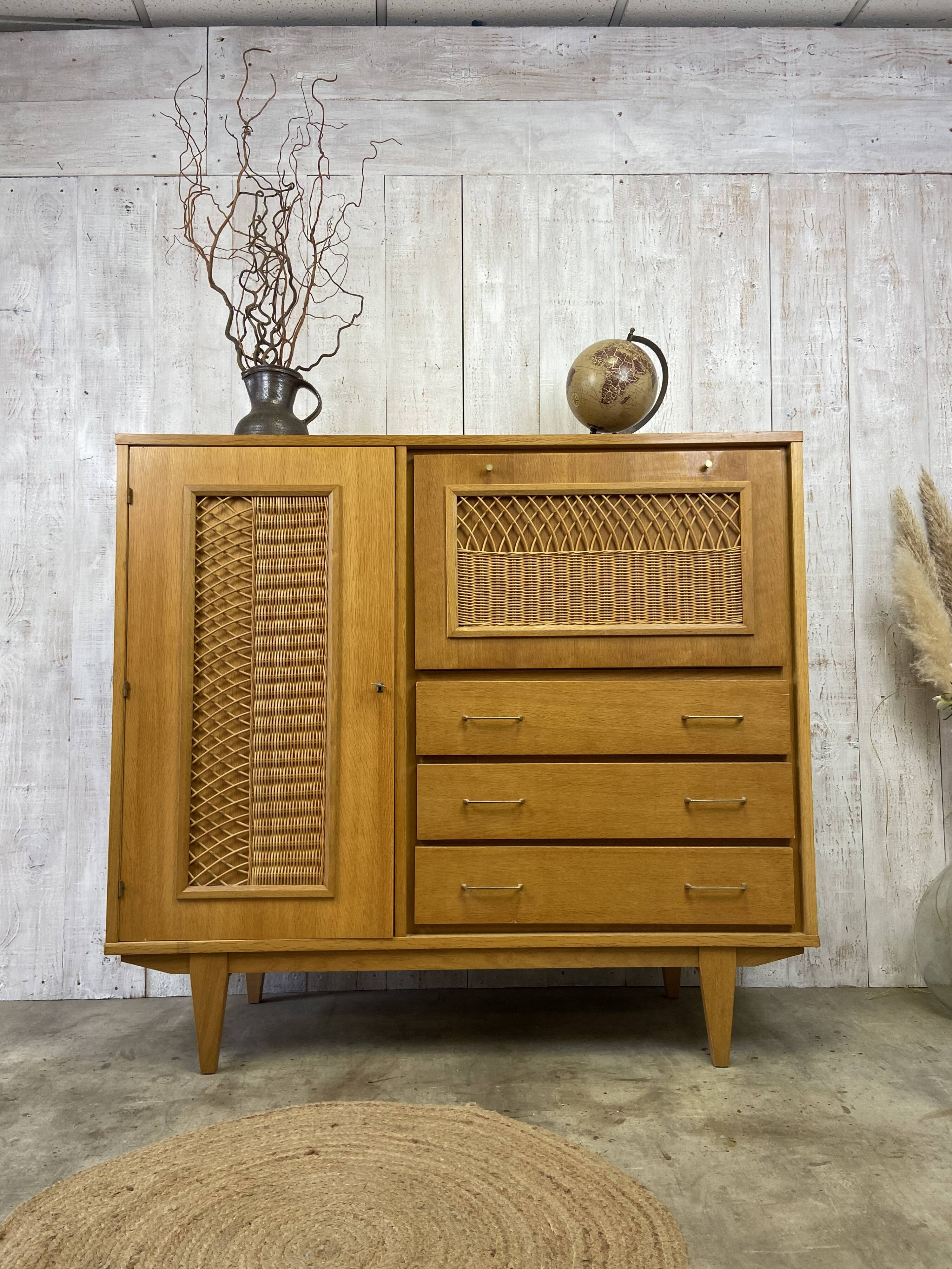 Armoire bois/osier vintage Selency