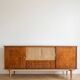 Vintage Scandinavian wooden buffet with marquetry.