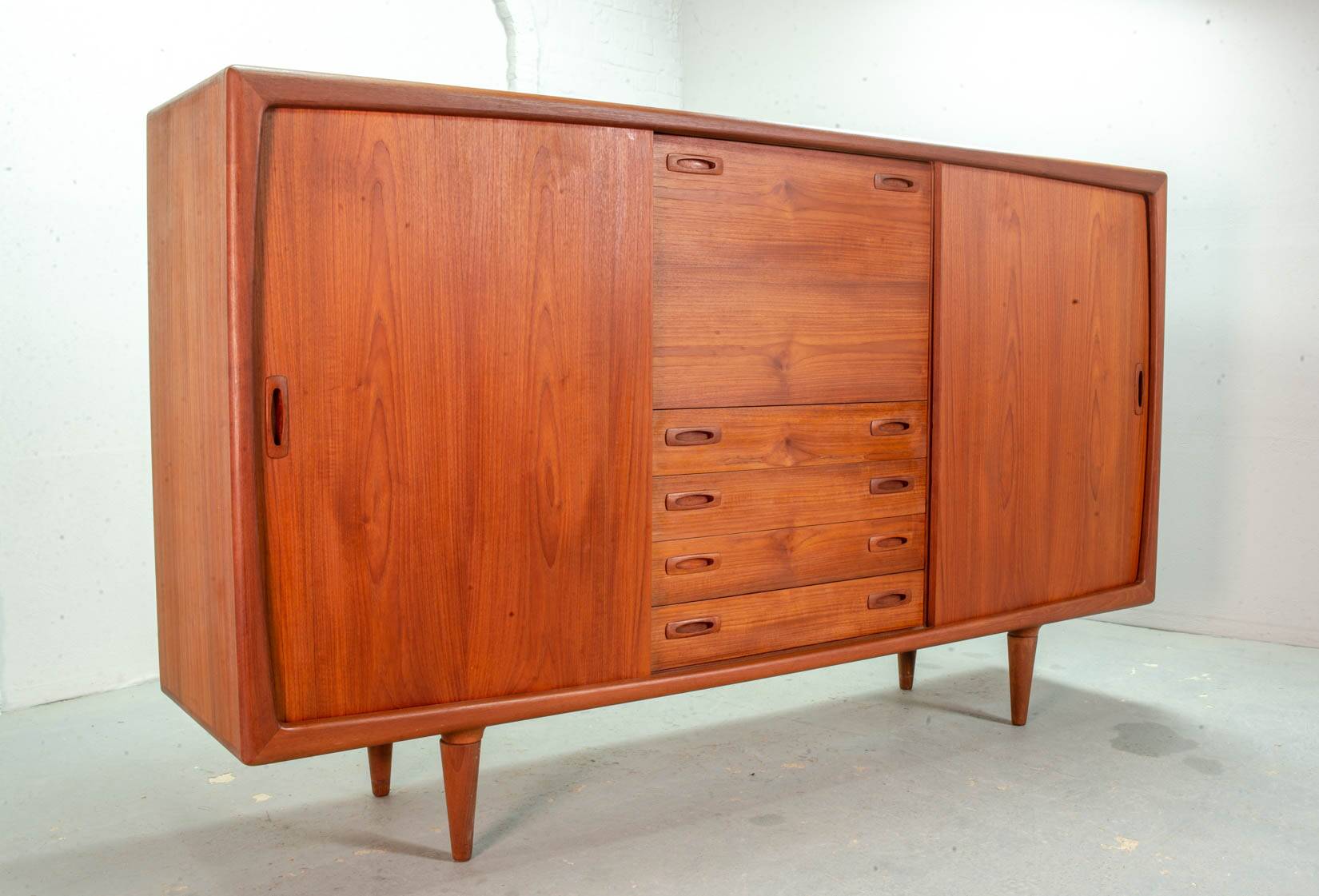 XL HP Hansen Scandinavian Design Teak Wooden Highboard Credenza Denmark 60s