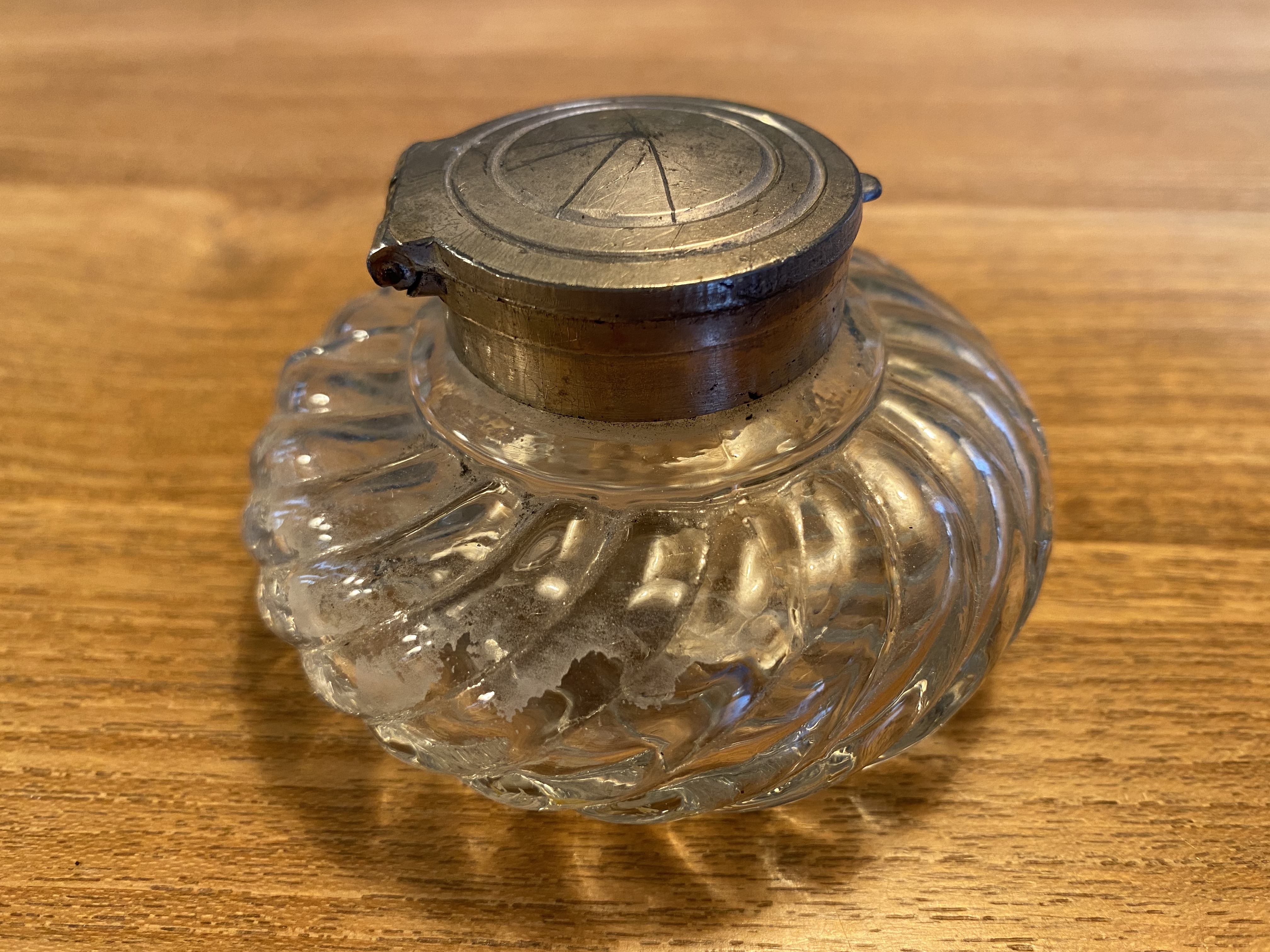 Glass and metal inkwell