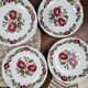 Ensemble de 12 assiettes creuses Moulin des Loups Ottawa – Fleurs bordeaux