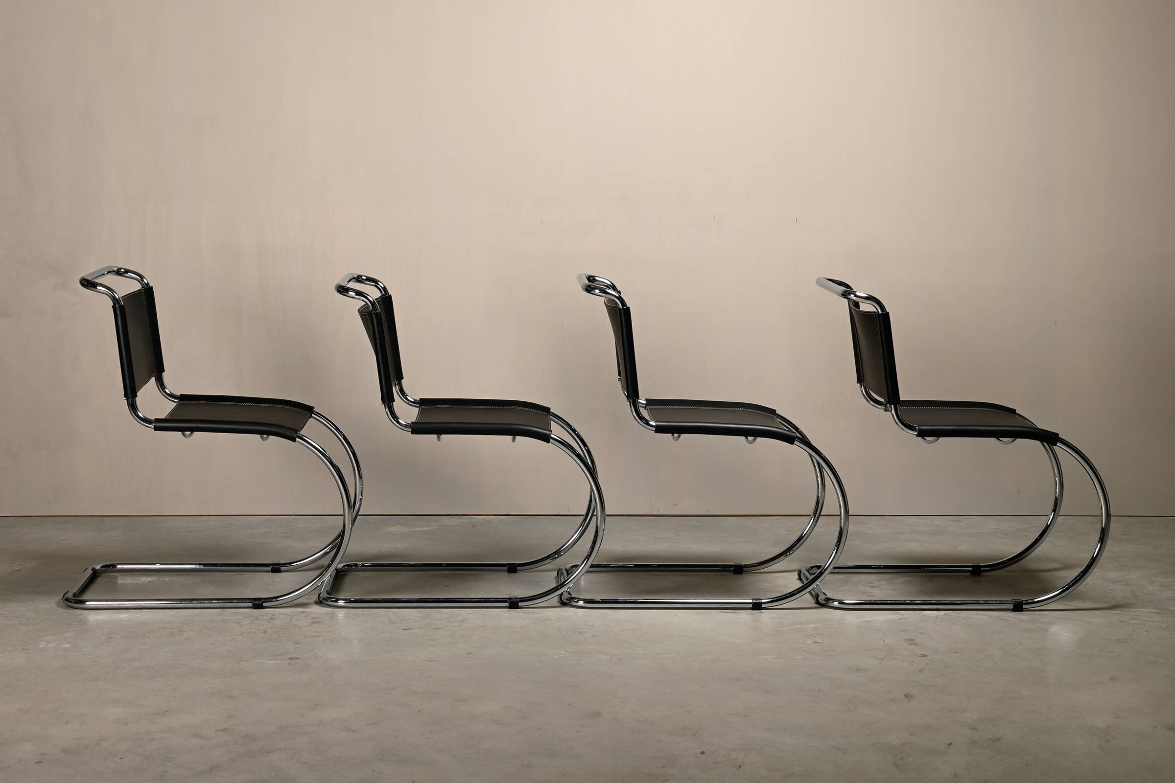 Mies Van Der Rohe MR10 Cantilever Chairs in Black Leather for Gavina, Italy