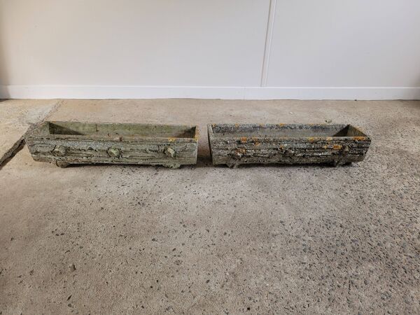 Anciennes jardinières en faux bois ciment