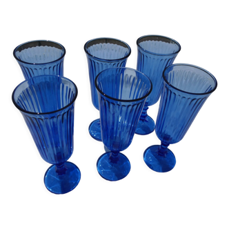 6 navy blue glass champagne flutes