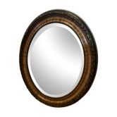 Miroir ovale vintage orné avec cadre en bois sculpté ; bronze/or en patine.