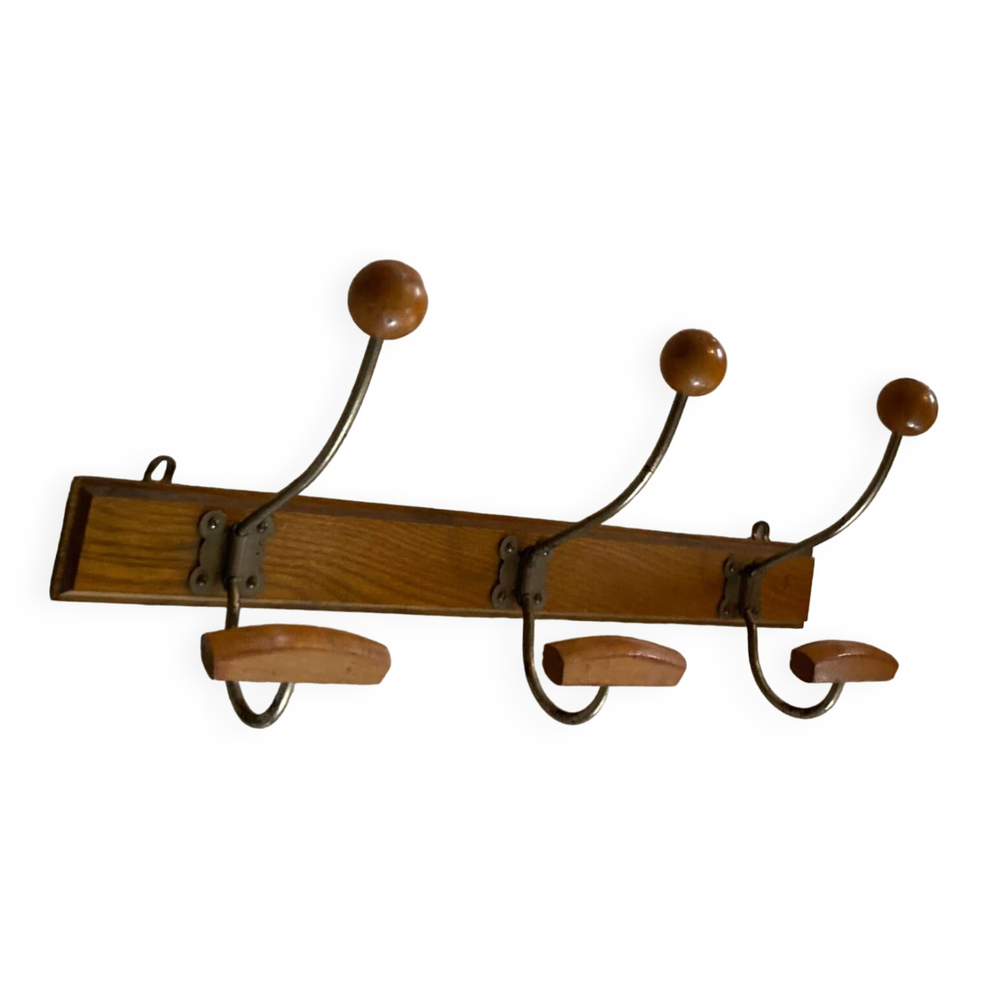 Porte manteau mural Art Déco en bois et métal époque début XXe