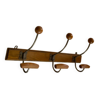 Art Deco wall coat rack in wood and metal, early 20th century