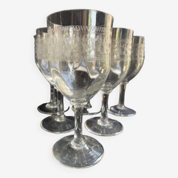 6 grands verres ½ cristal guilloché – art nouveau